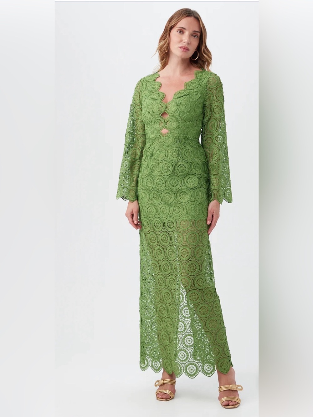 Trina Turk PAHALA LONG-SLEEVE LACE MAXI DRESS Hula Green Size 6 NWT